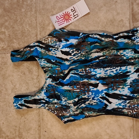 Life By T.H.E Blue and Black Patterned One Piece Swimsuit - Picture 3 of 10